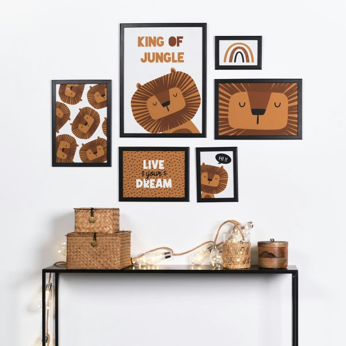 FUNNY LION - Lot 6 de cadres photos en bois noir 45x35x21