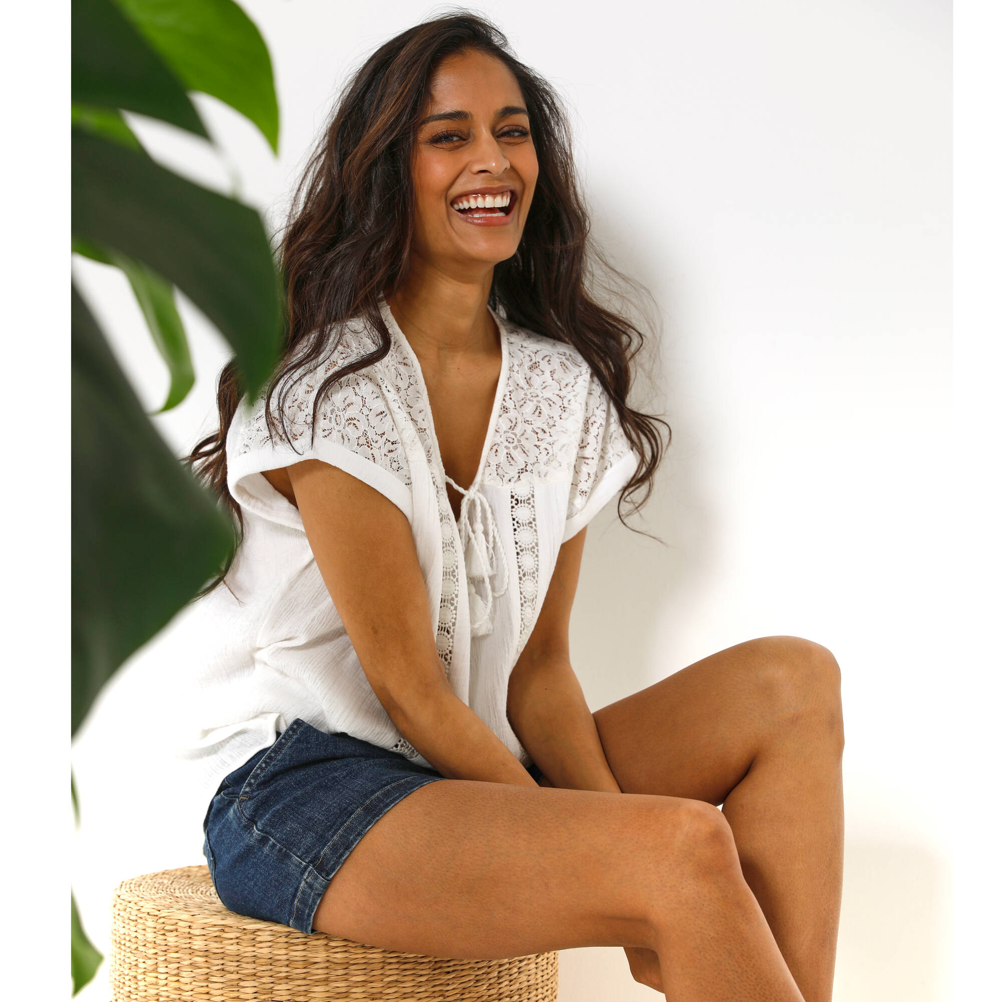 Blouse macramé, crépon coton