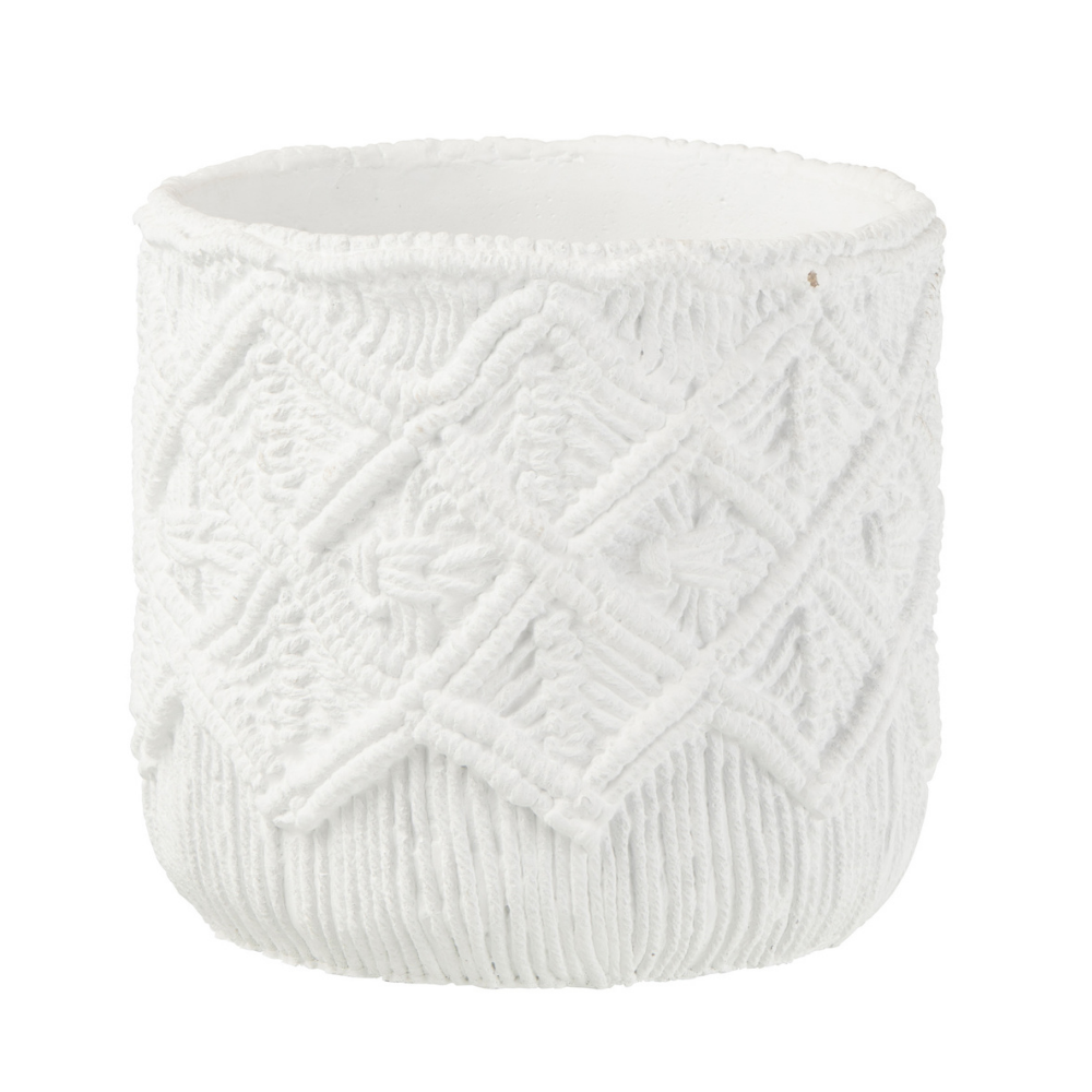J-Line bloempot Geruit - cement - wit - medium - Ø 20 cm