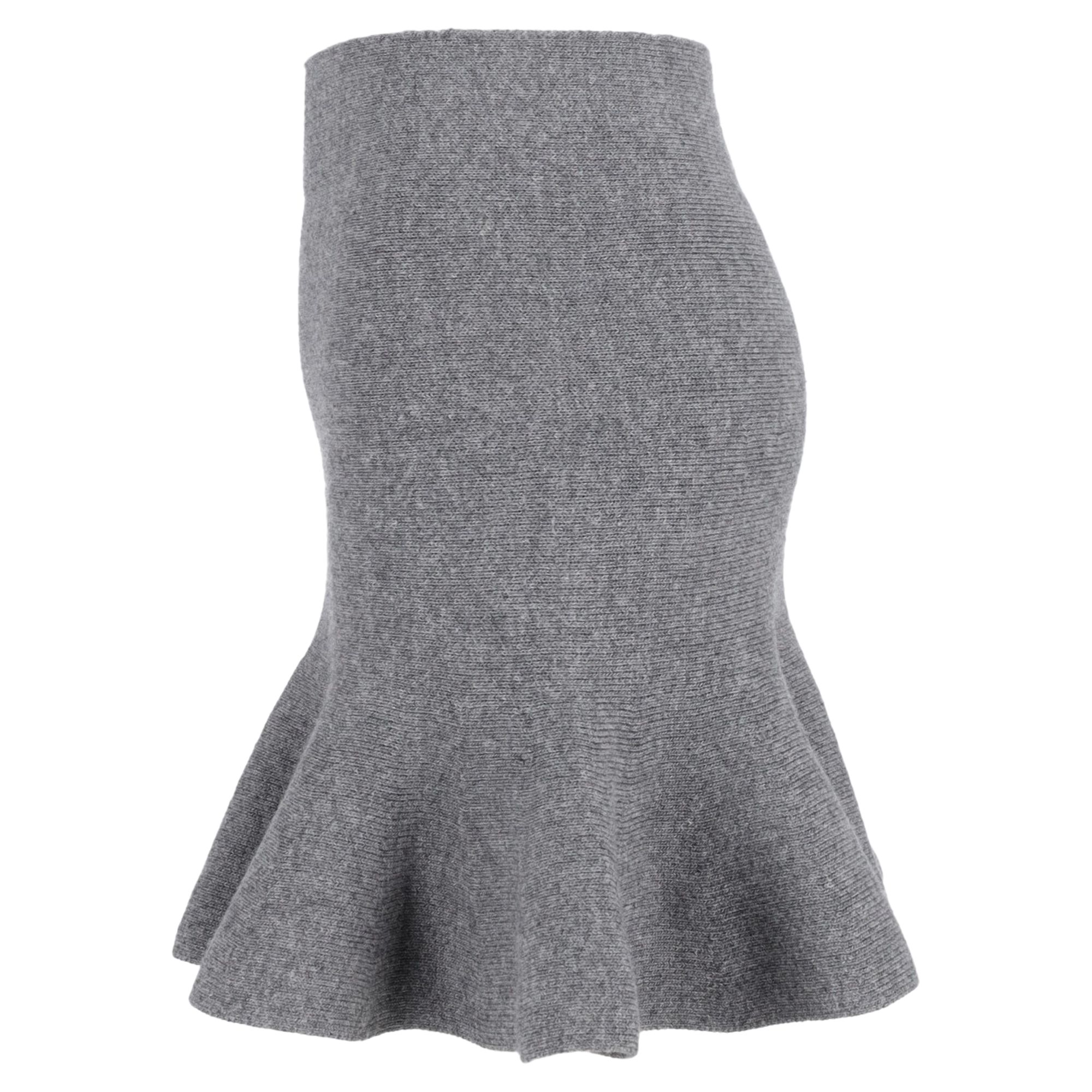 Jil Sander Preloved Knitted Mini High-Waisted Trumpet Skirt in Grey Wool