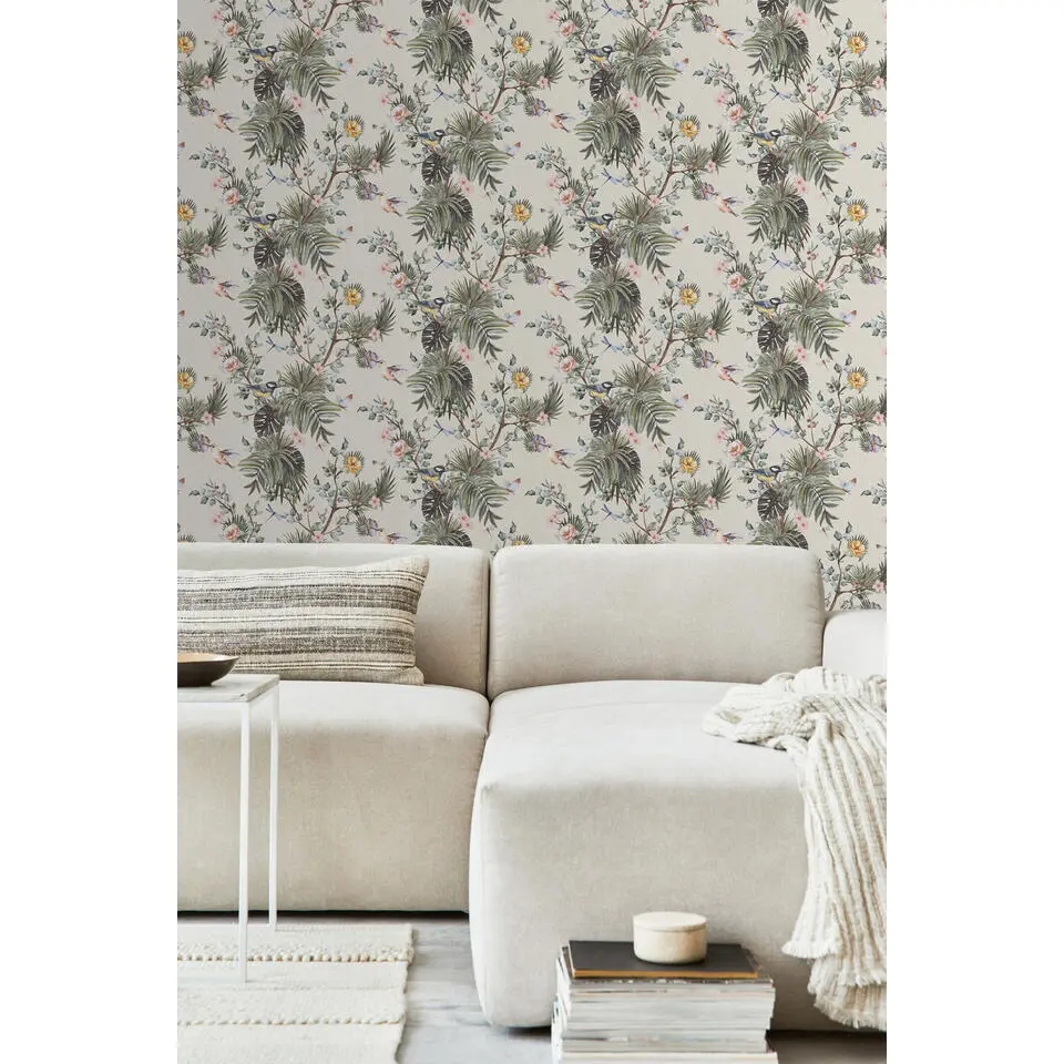 Sanders & Sanders behang - tropische jungle bladeren en paradijsvogels