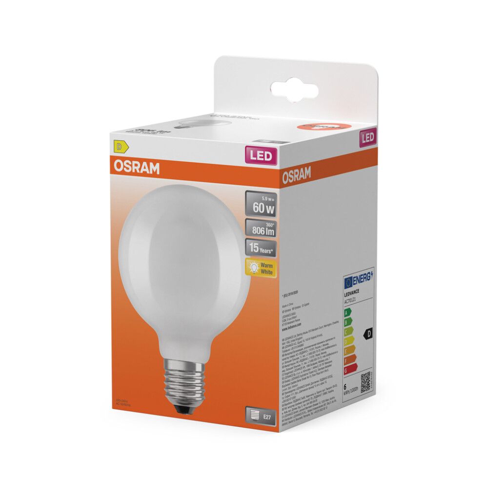 LYSPÆRE OSRAM LED E27 806LM 5,9W 2700K FROSTET