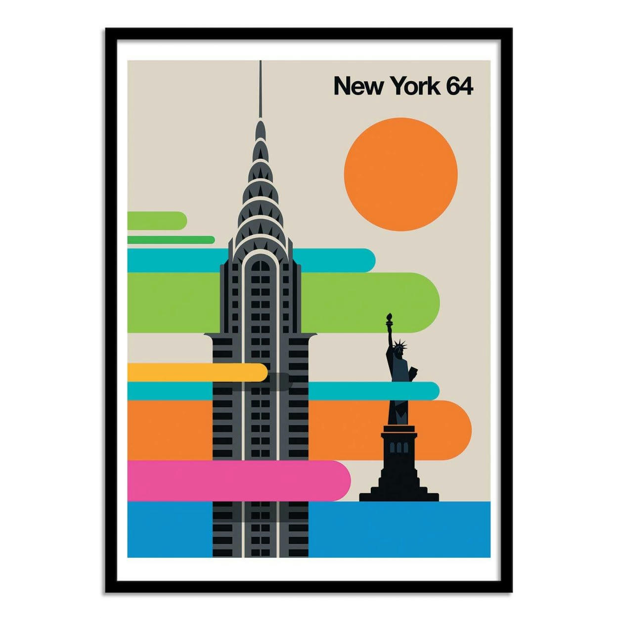 BO LUNDBERG - NEW-YORK 64 - Affiche d'art avec Cadre bois noir - 30 x 40 cm