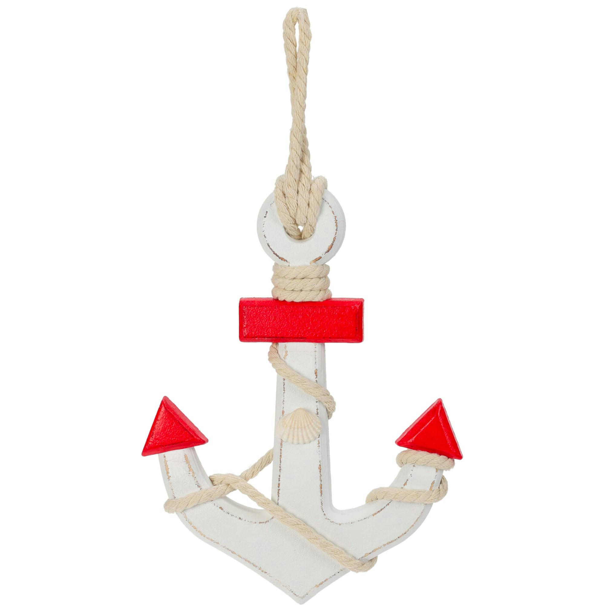 - Ancre décorative bois rouge et blanc 18x2x23cm