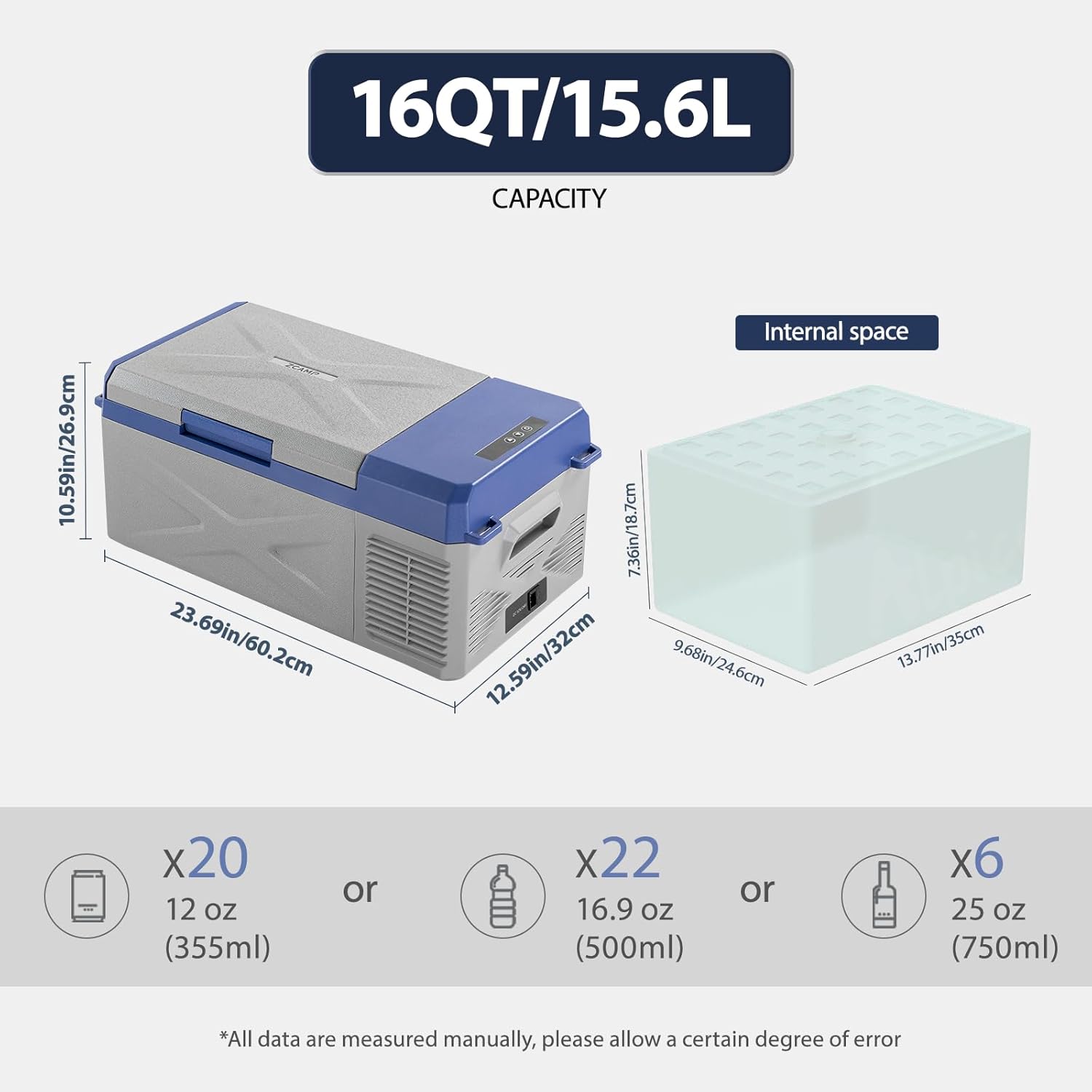 X15 12 Volt Refrigerator,Mini Portable Freezer,16 Quart(15.6L) Electric Cooler,12V Car Fridge APP Control,12/24V DC 100-240V AC for Ourdoor, Camping, Travel, Truck,RV, Boat -4℉~68℉