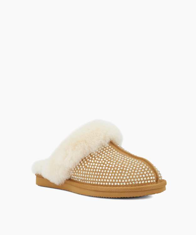 Wilderness Camel - Embellished Sheepskin-Lined Slippers