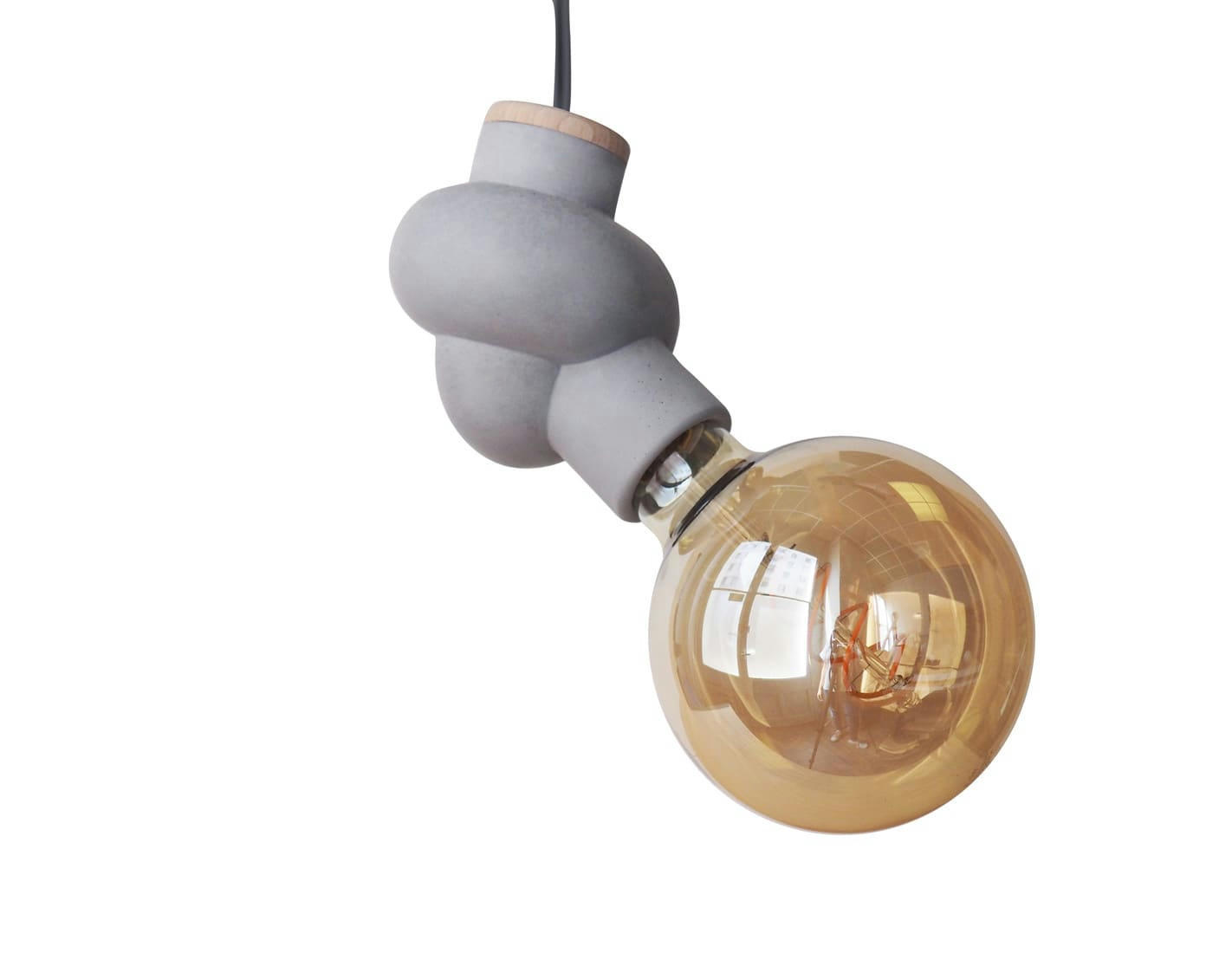 NOEUD - Lampe à suspendre en béton et bois cordon noir ampoule LED edison