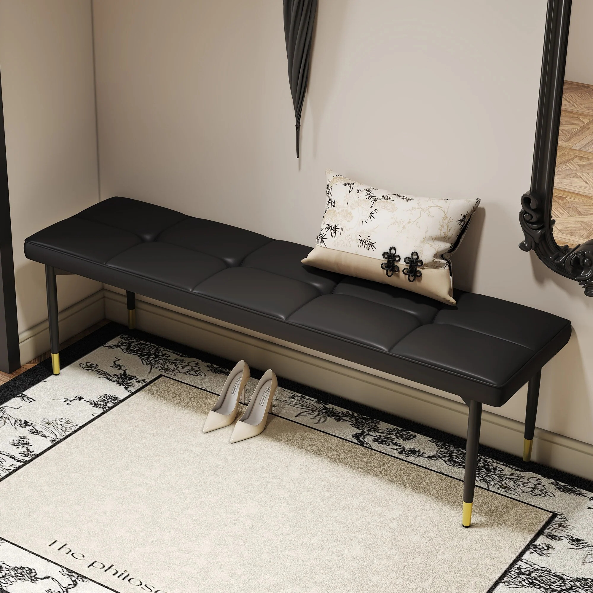 Modern Bench with Tufted Cushionon,Space-Saving Solution for Apartments