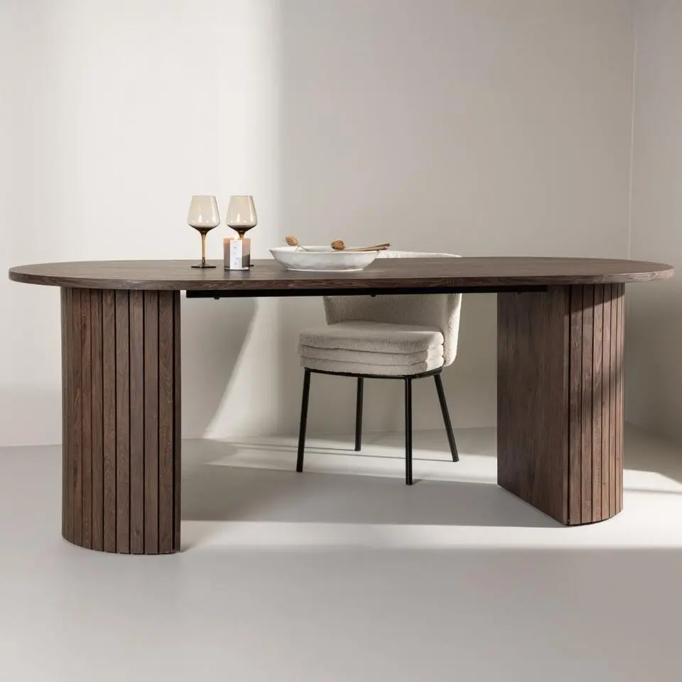 Eettafel Ovaal Bruin 200cm - Fineer - Scandinavisch - Tafel H&auml;r&ouml;n