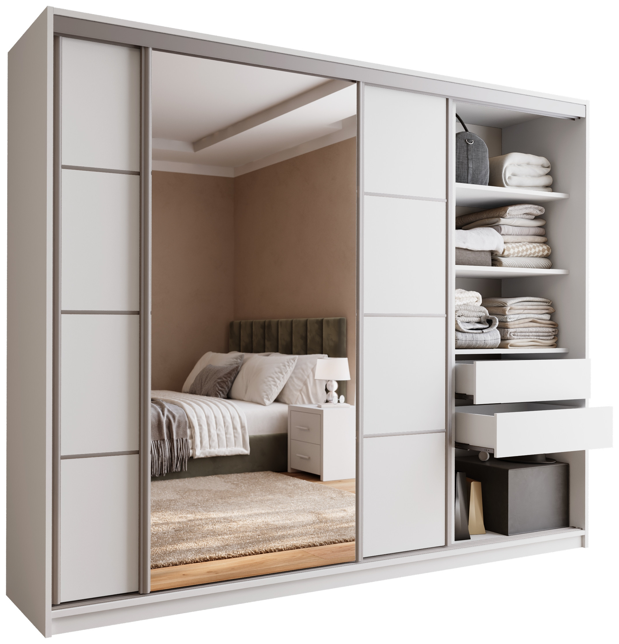 Biała szafa przesuwna z lustrem 250 cm TOP