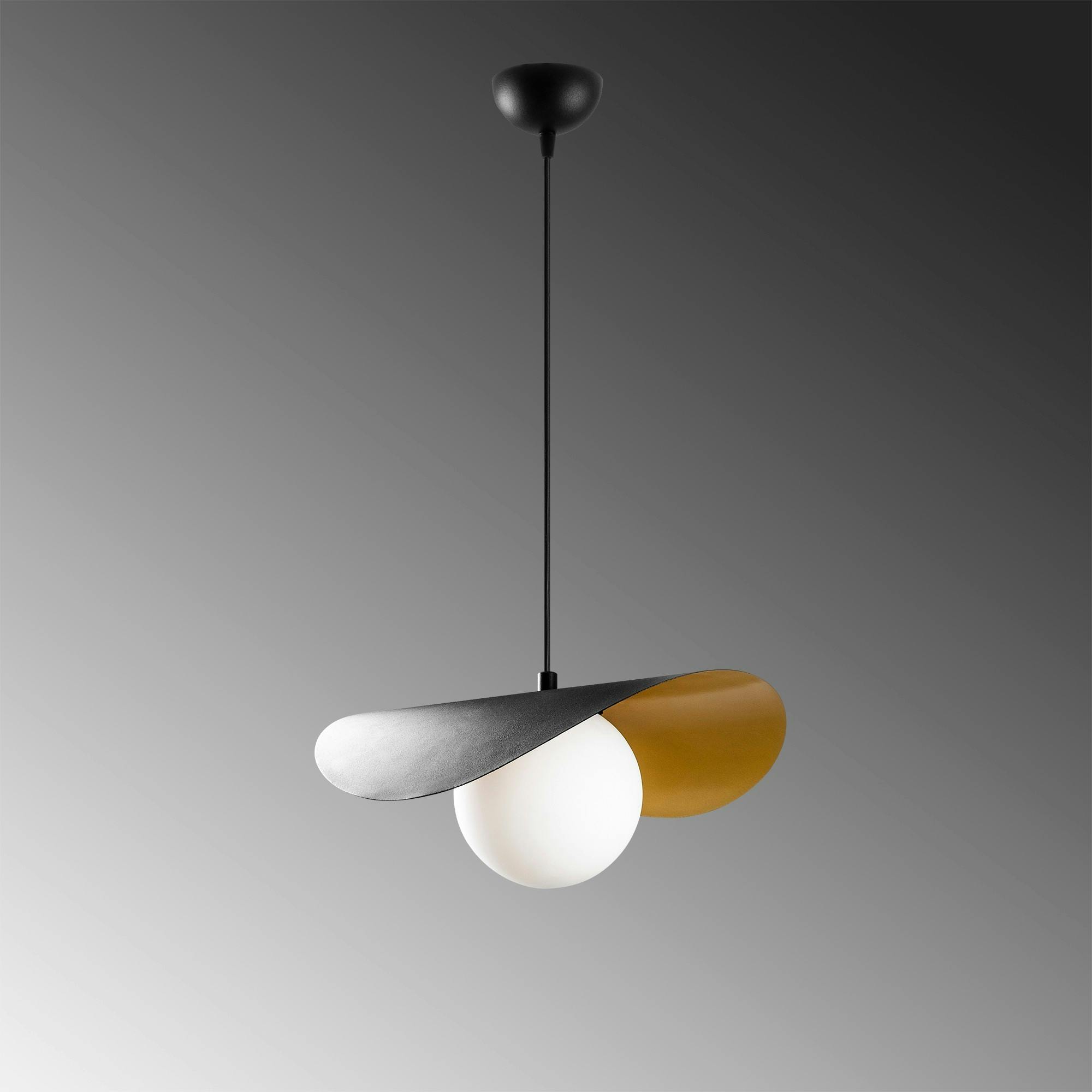 Suspension design noire & doré abat-jour galbé 1 globe SINOP