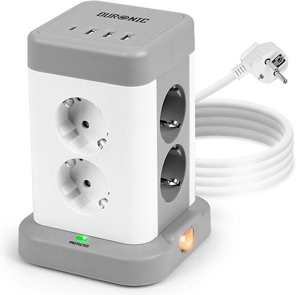 ET8C Tour multiprise 8 prises 3680W 13A 3x USB-A 1x USB-C Câble 1,8m protection Parasurtenseur protection surtension Duronic
