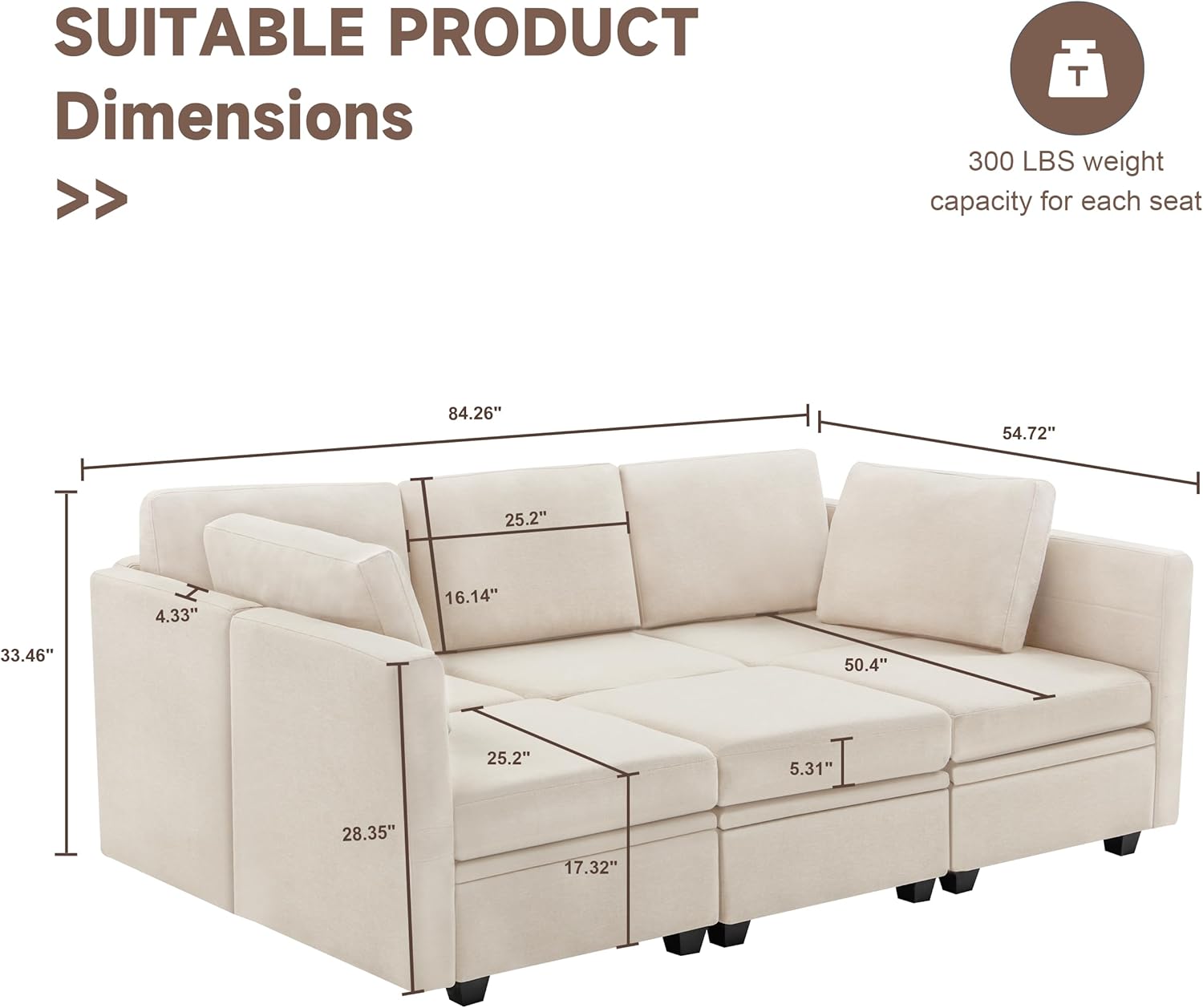 Modular Sectional Sleeper Sofa, Sectional Couch Reversible Sleeper Sofa Bed, 6 Seat Modular Couch with Storage and Chaise, Couches for for Living Room, Beige