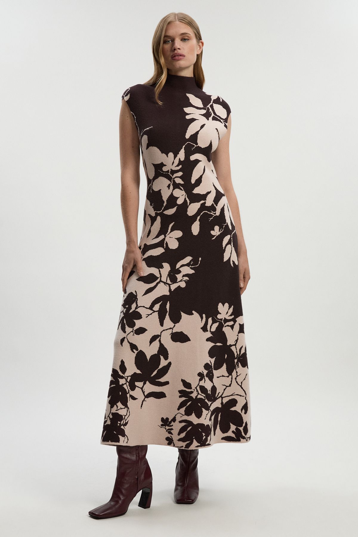 KarenMillen Jacquard Floral Knitted Maxi Dress