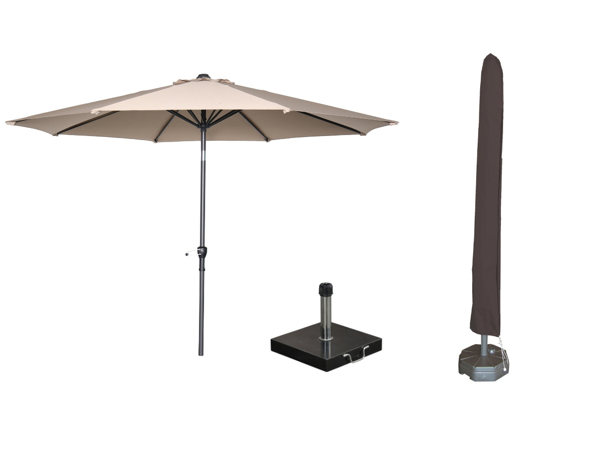 Garden Impressions Lotus parasolset Ø300 cm taupe met voet en hoes