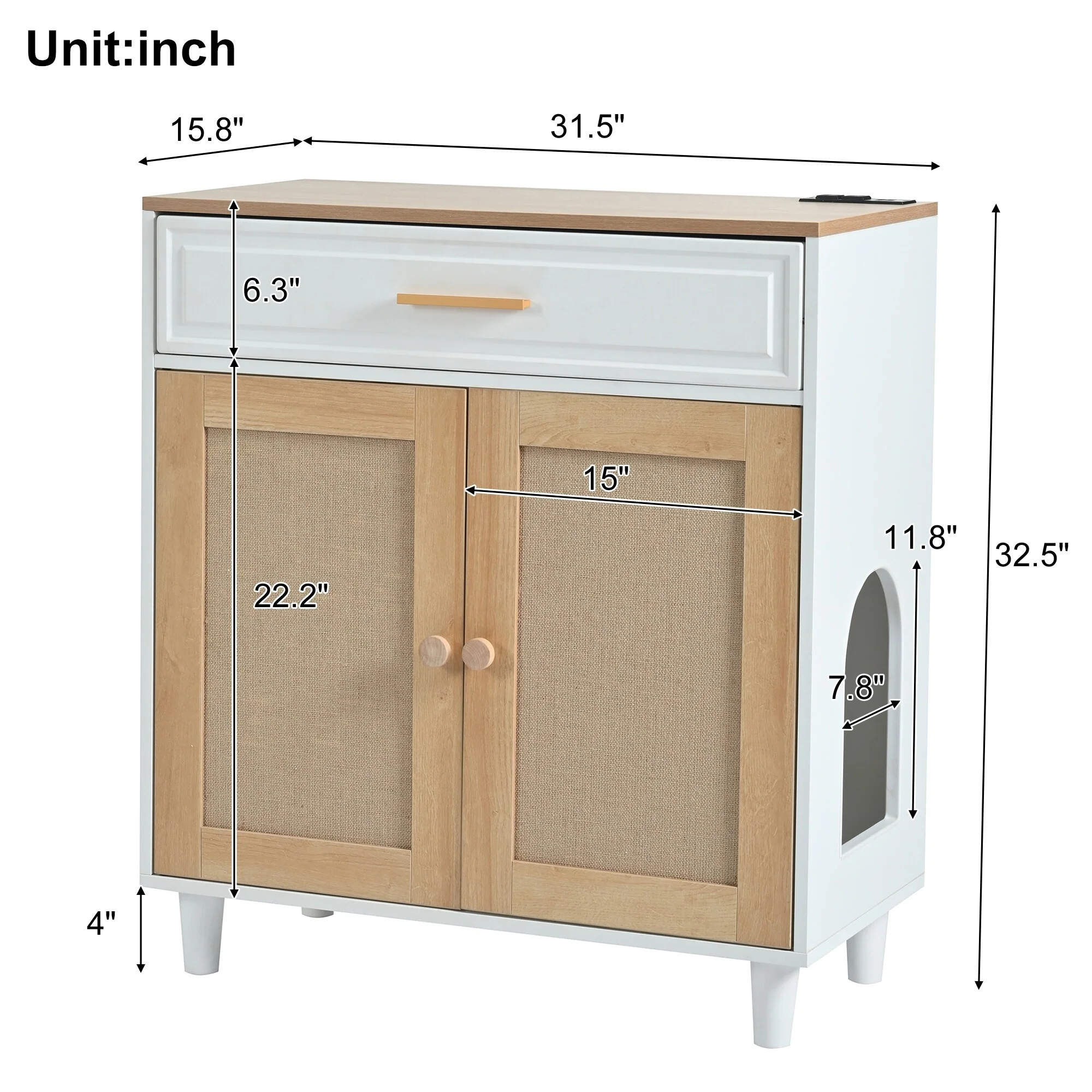 Cat Litter Box Enclosure with Drawer, Hidden Litter Box Furniture Cabinet, Multi-Functional Pet House, Cat Washroom
