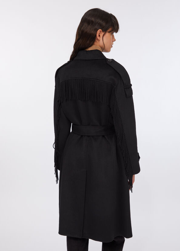 Trench in lana con frange