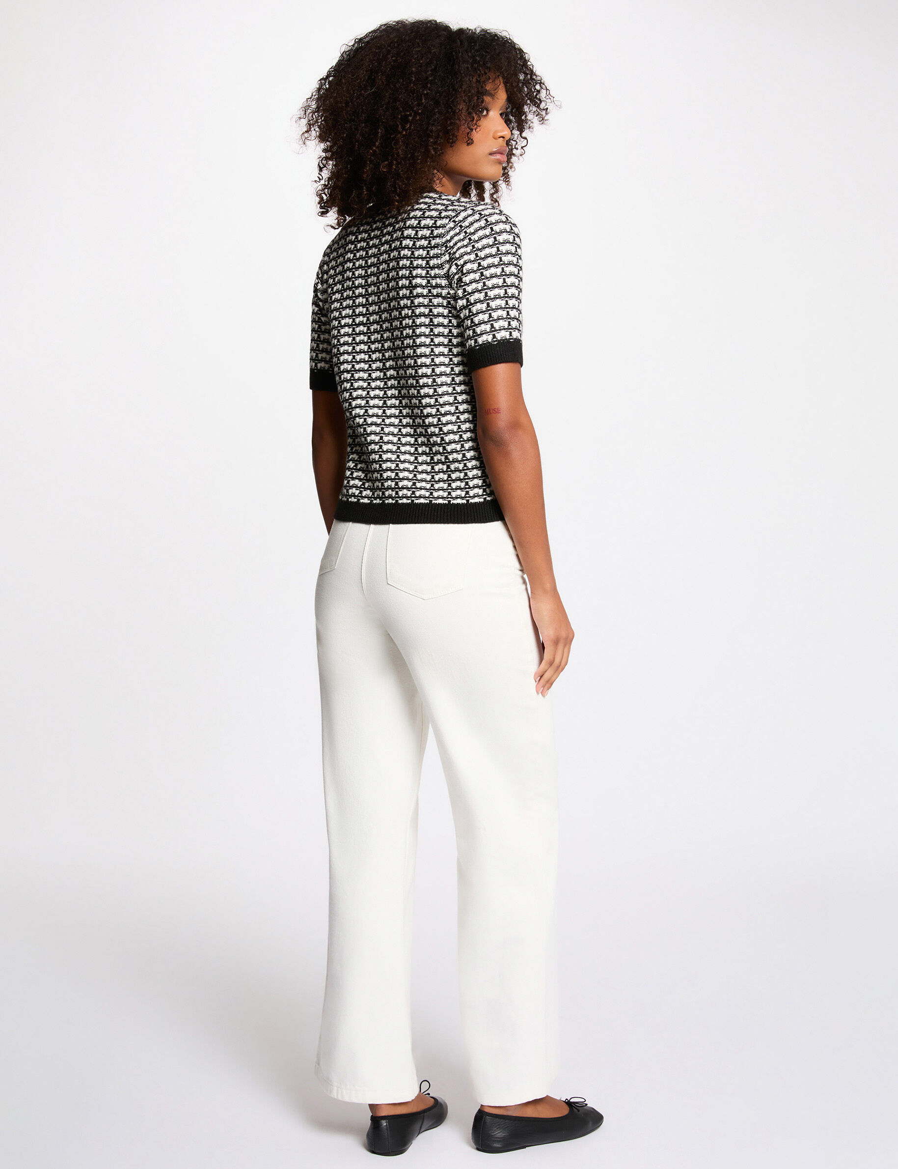 Printed Short-Sleeved Cardigan Black Women