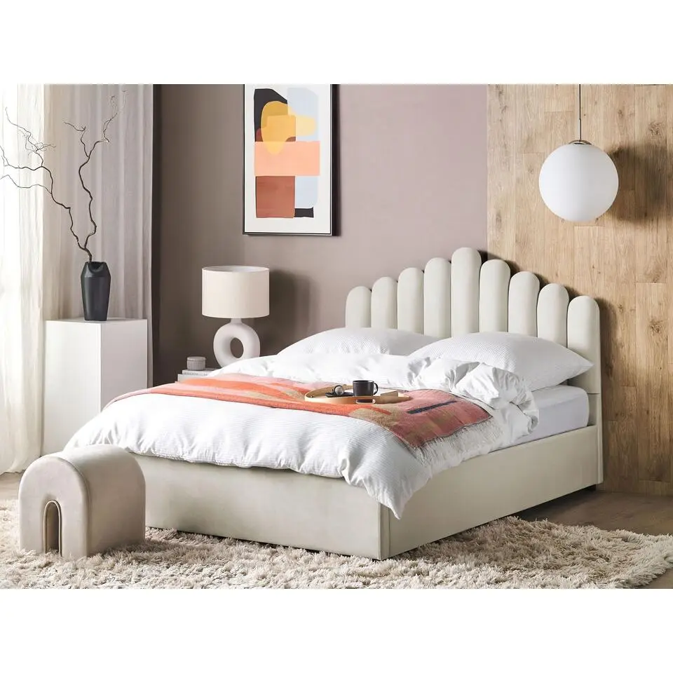 VINCENNES - Bed met opbergruimte - Wit - 160 x 200 cm - Fluweel