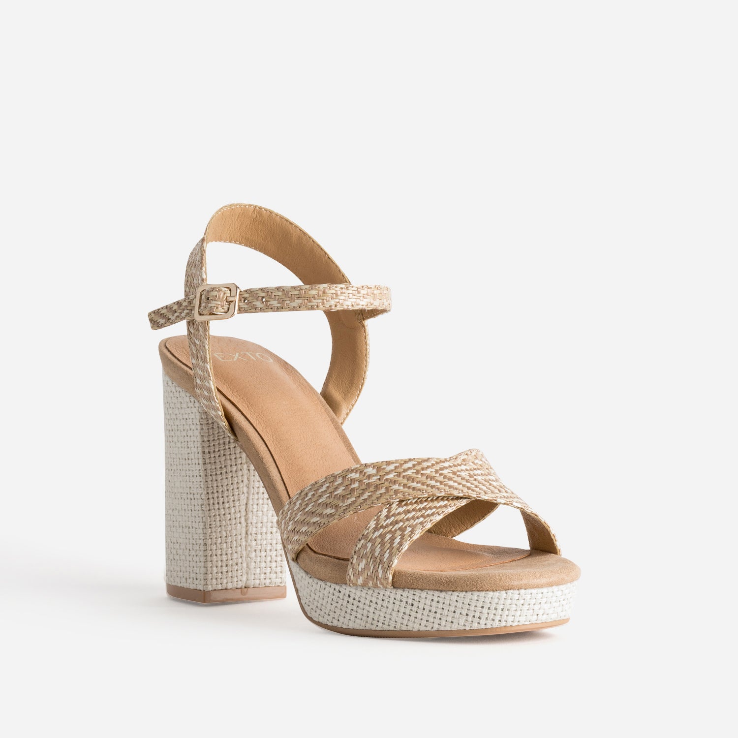 Sandale TEXTO camel et beige tressée