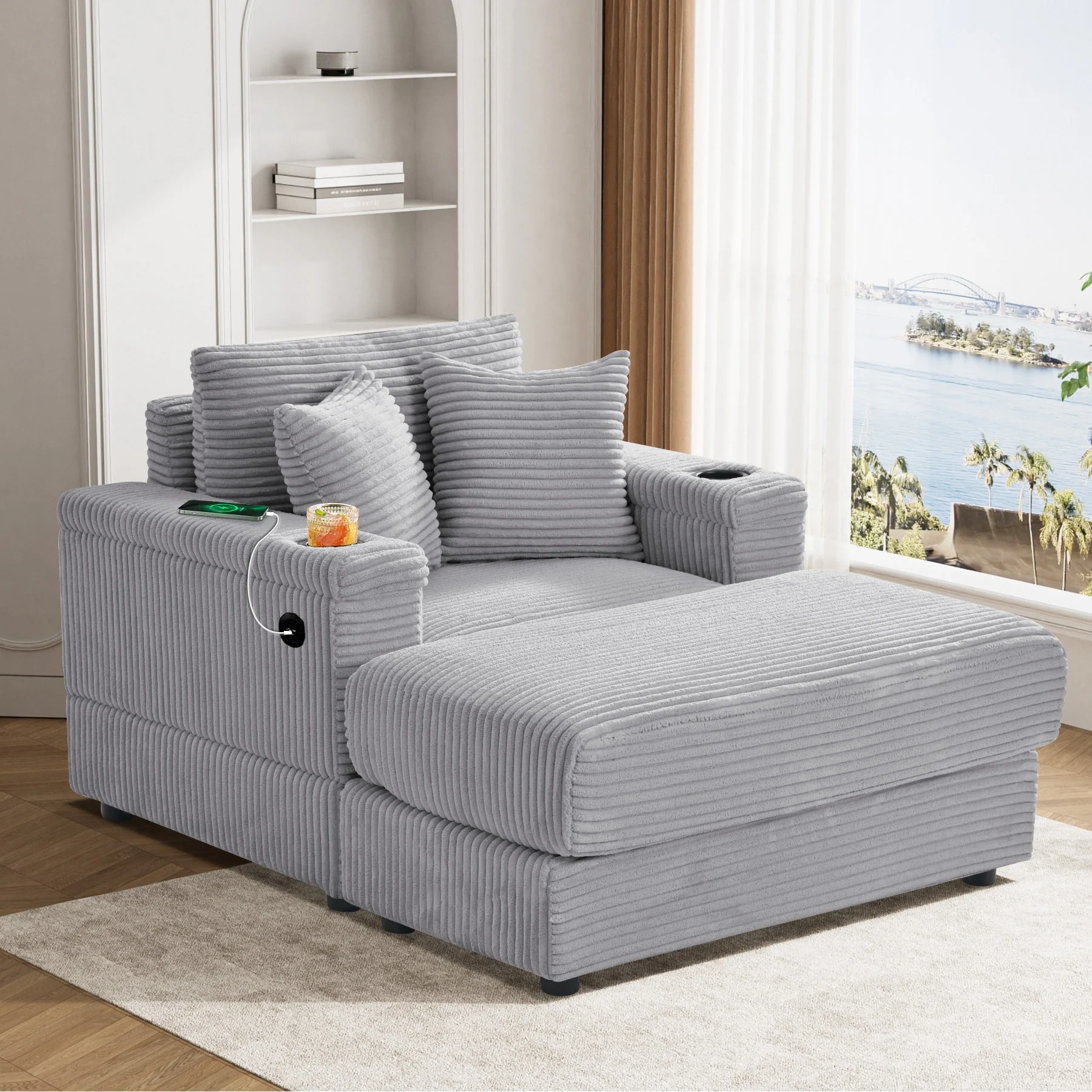 Ouyessir Upholstered Deep Seat Single Sofa with Ottoman for Living Room
