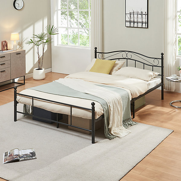 Cadre de lit double Florenz Acier Revêtu par Poudre 140 x 200 Noir en.casa
