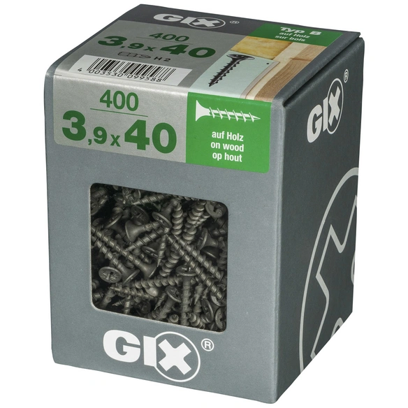 Grobgewindeschraube, 3,9 mm, Stahl, 400 Stk., GIX B 3,9x40 XL
