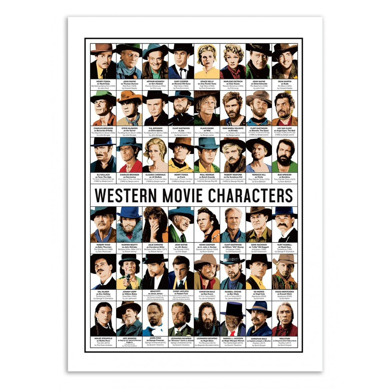 OLIVIER BOURDEREAU - WESTERN MOVIE CHARACTERS - Affiche d'art 30 x 40 cm