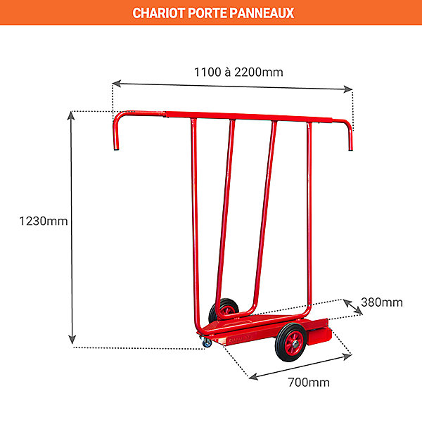 Chariot porte panneaux 400kg - Roues pneumatiques - 800008415