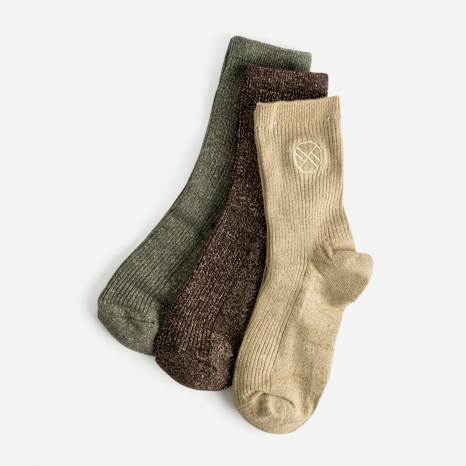 Chaussettes marron, beige, kaki pailletées