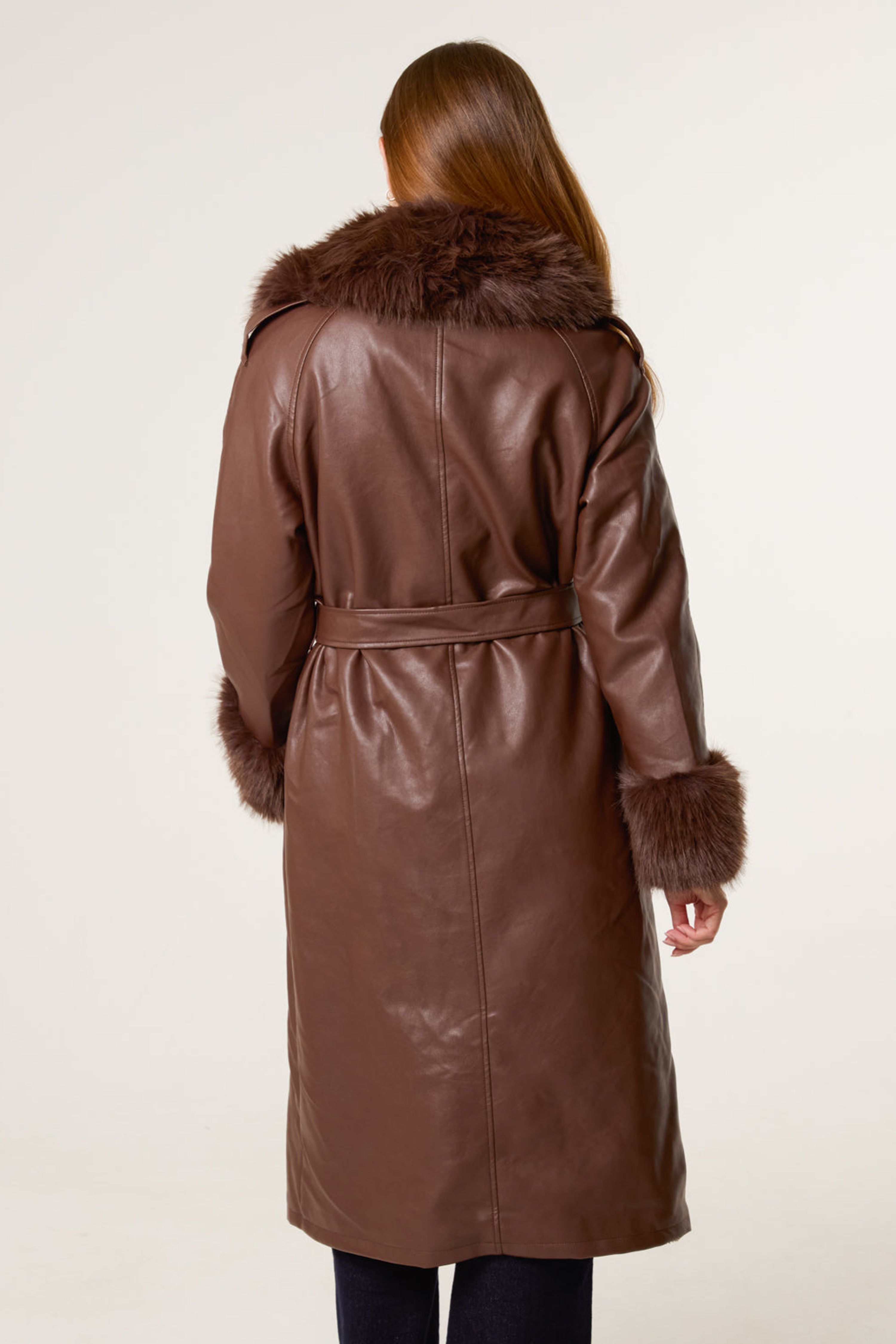 Blue Vanilla Brown Faux Fur Cuff & Collar Coat