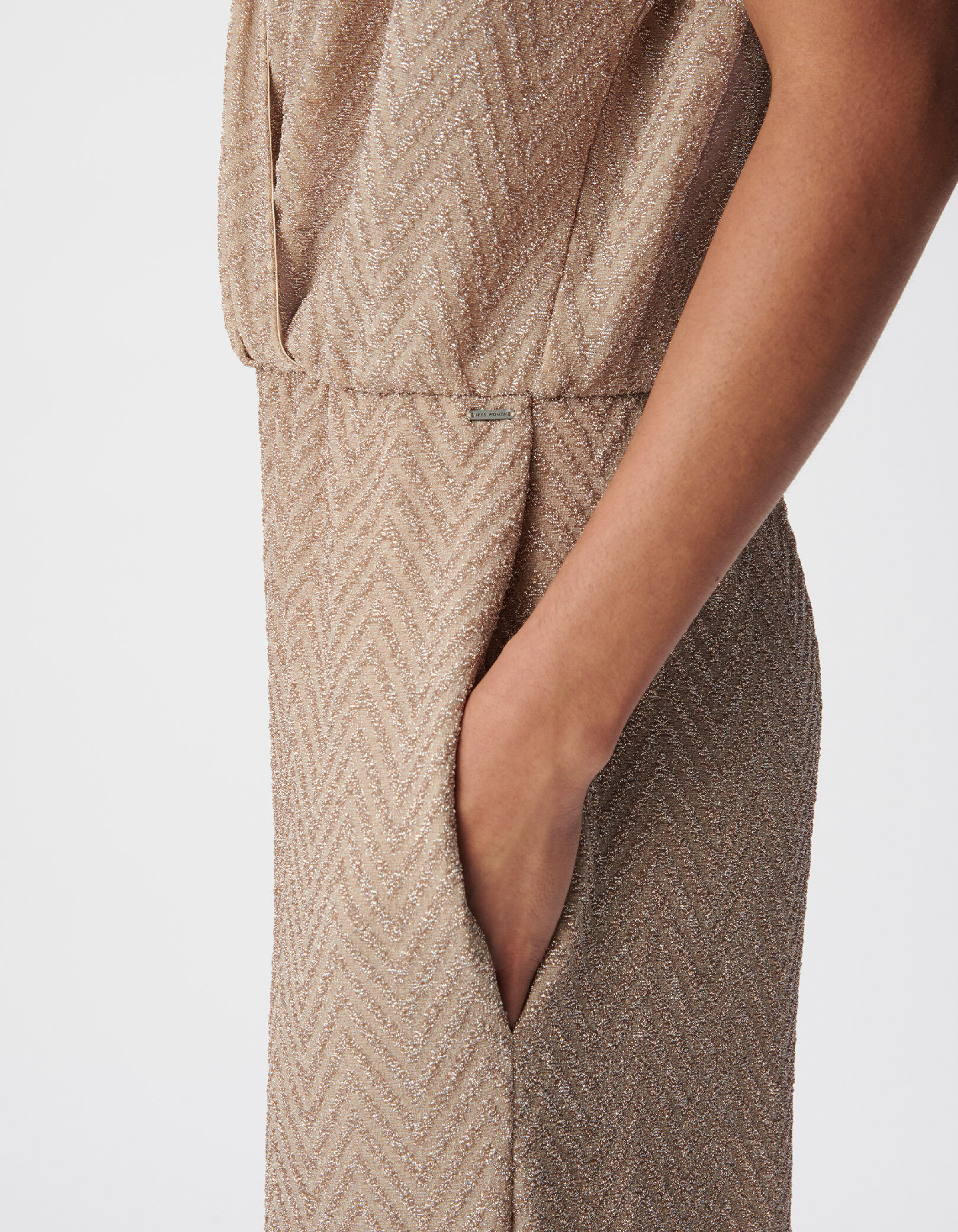 Combinaison-pantalon beige motif chevrons lurex Femme