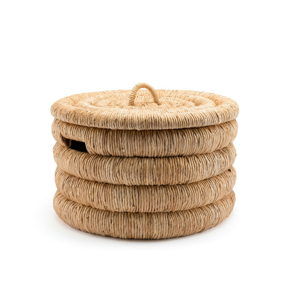 Panier rond avec couvercle bananier tressé, Marilo
