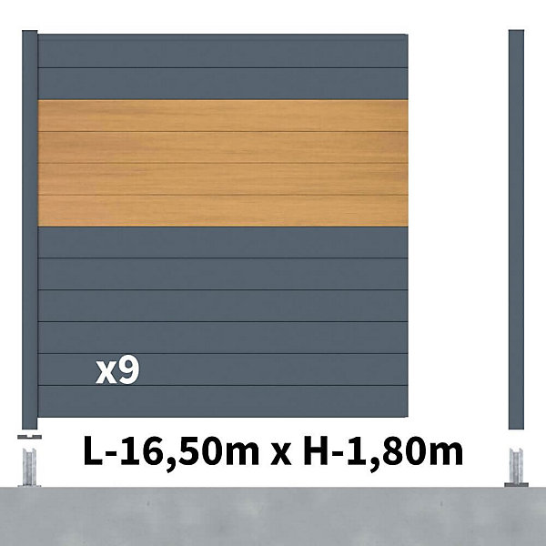 Kit clôture aluminium poteau sur platines - BAHIA &CRUZ Cèdre H-1,8m
