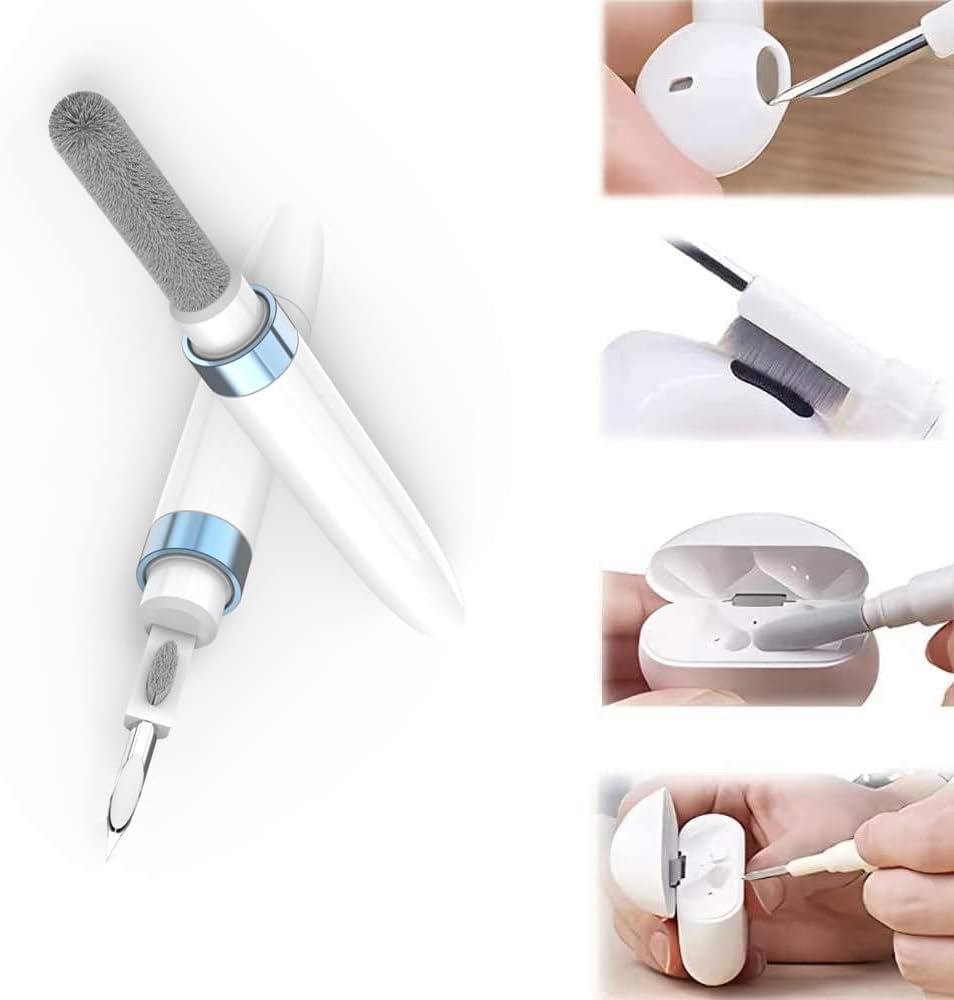Dual-Brush Earbud Cleaning Pen | 4-in-1 Pro Kit for Precision & Durability, Tool Compatible with Airpods, Galaxy Buds, All Wireless Headsets -Blue