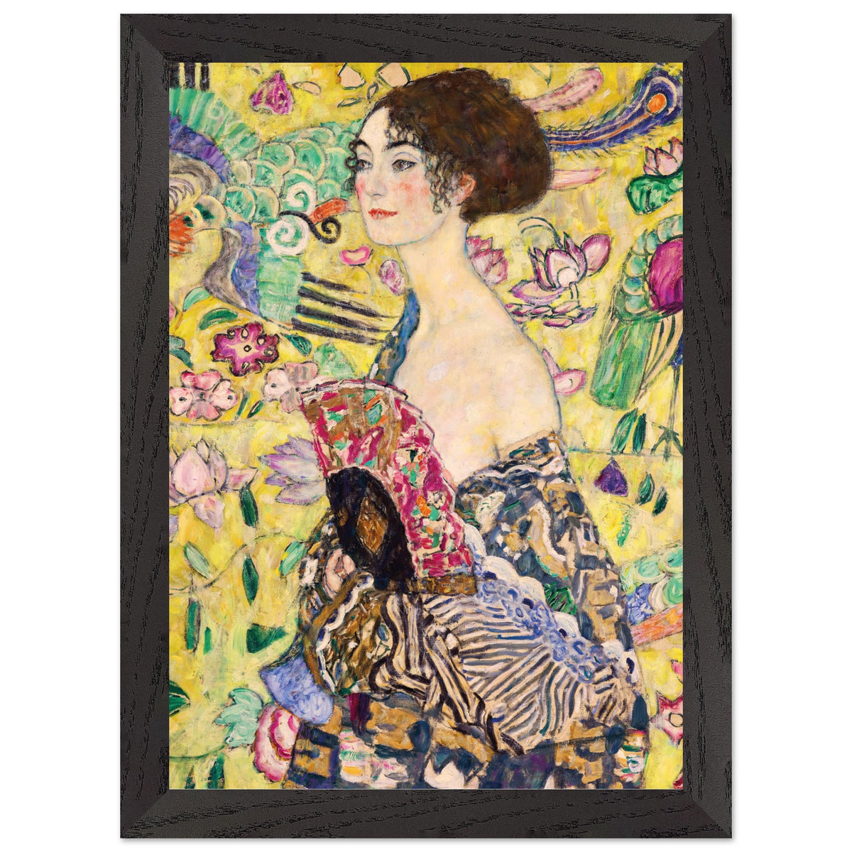 Artfulprints Poster met Lijst Gustav Klimt - Lady with a fan  - A4 21x29.7 cm - Geel