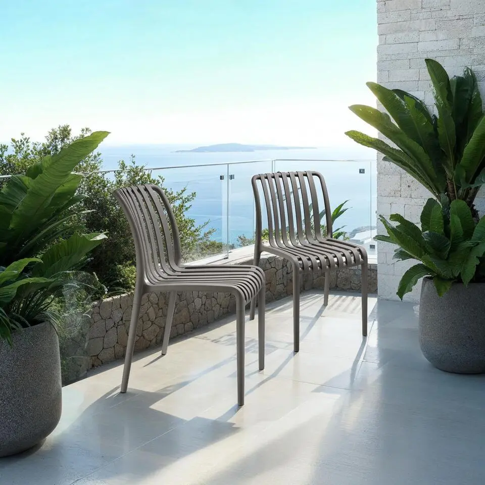 tectake Tuinstoelen Alcudia, weerbestendig, stapelbaar, Antraciet