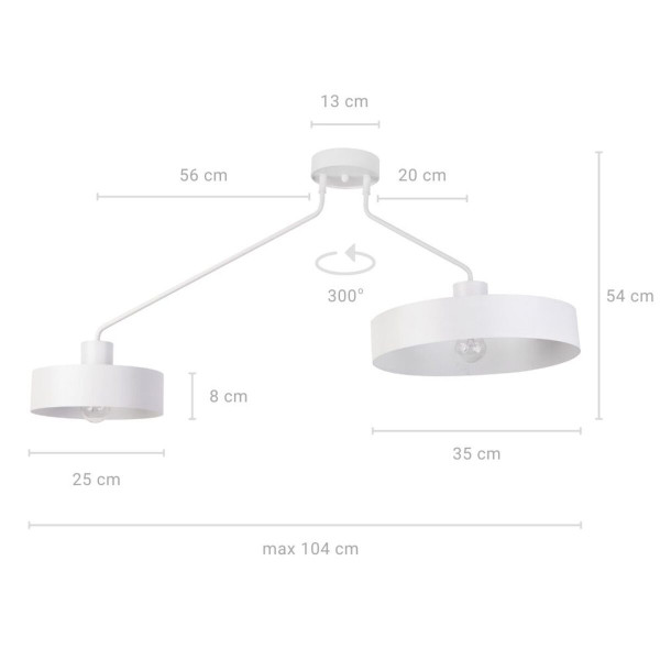 Lampa wisząca biała Jumbo 2xE27x15W wym: 54x104x35 cm Sigma Lighting