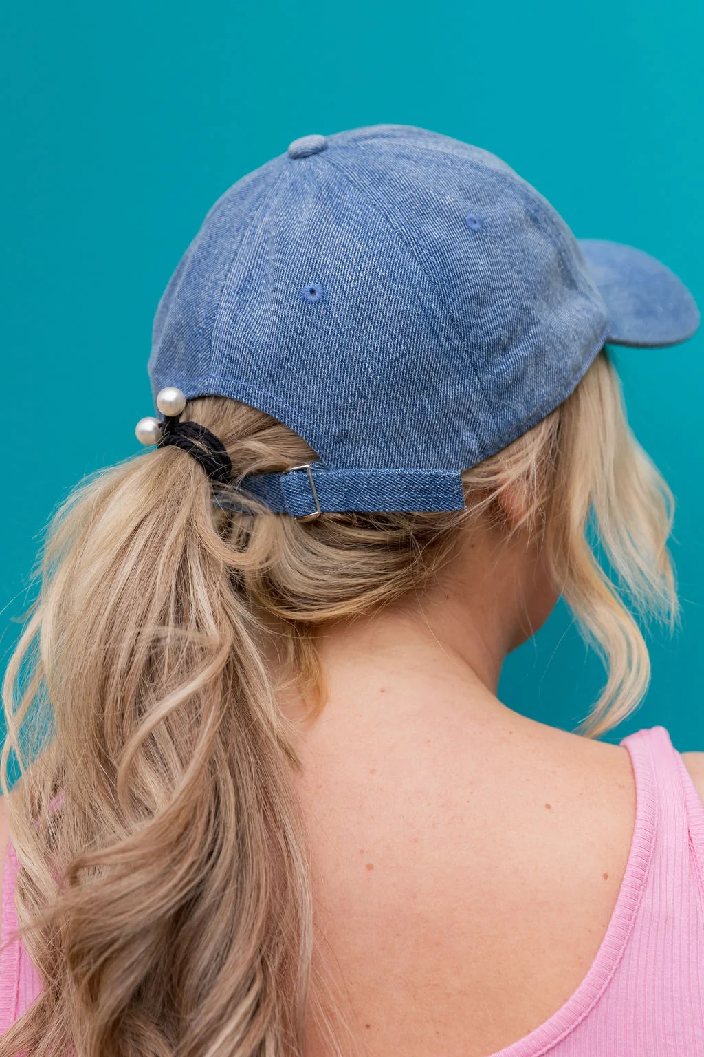 Essentials Cap in Embroidered Bow Mid Wash Denim
