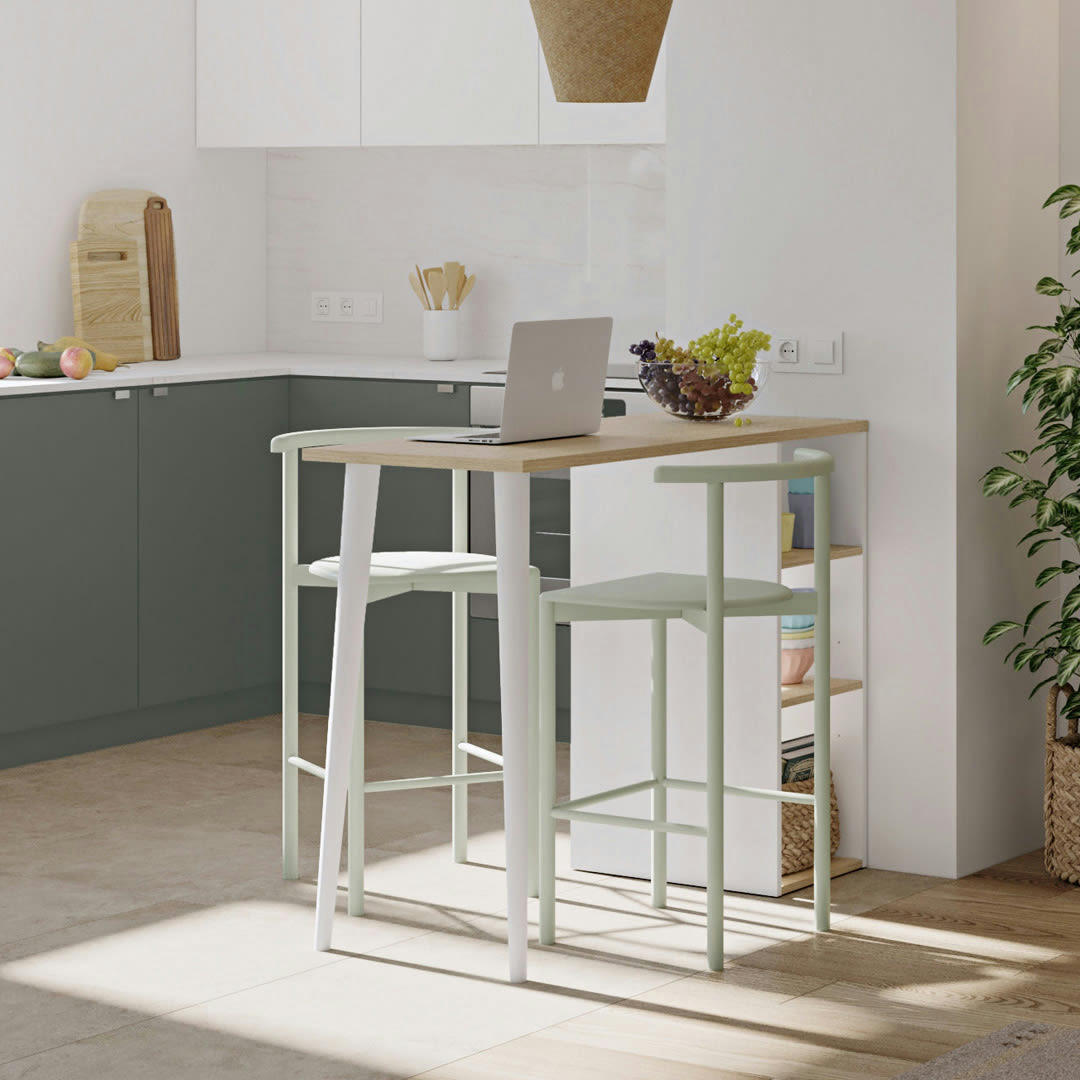 BACO - Table bar effet bois blanc et chêne clair