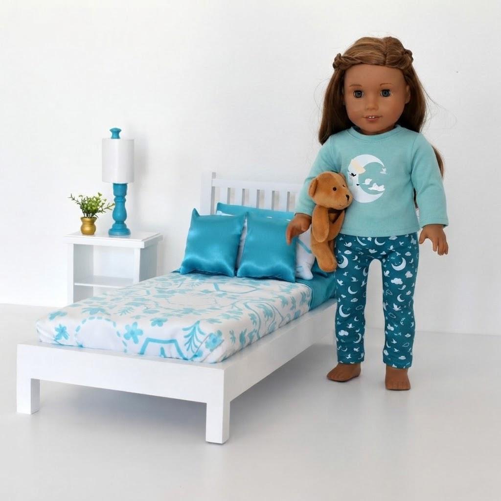 Slat Panel Bed | Teal and White | | perfectly sized for popular 18” dolls