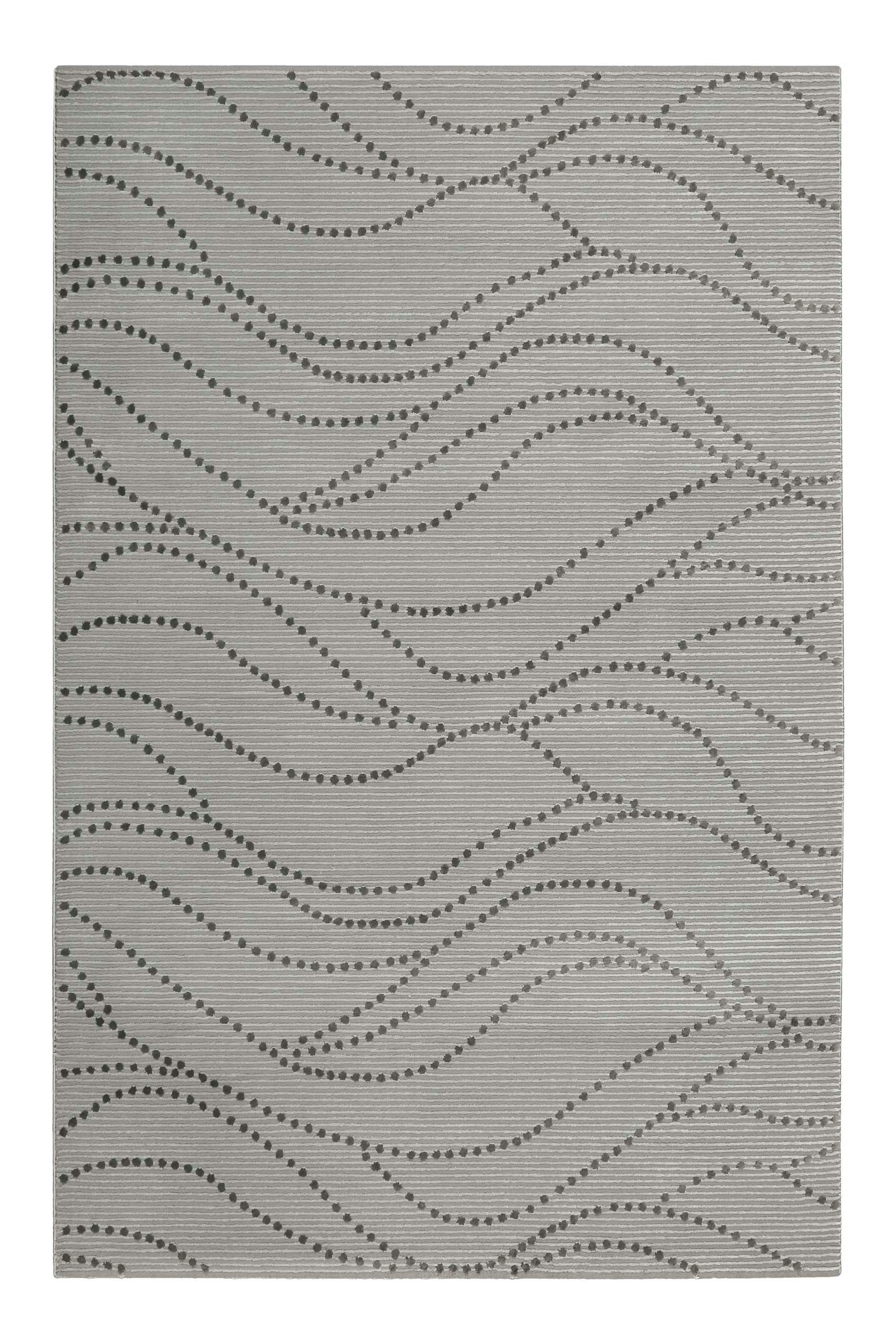 SELENA - Tapis plat velours ras à reliefs motif gris sur fond taupe 200x290
