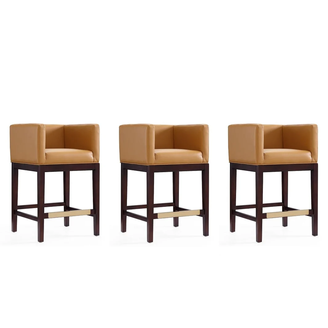 Manhattan Comfort Kingsley Dark Walnut Wood Counter Height Bar Stool (Set of 3)