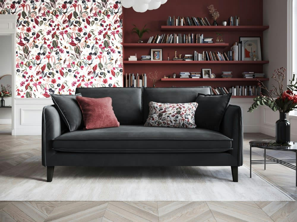 PROVENCE - Canapé 3 places en velours gris foncé