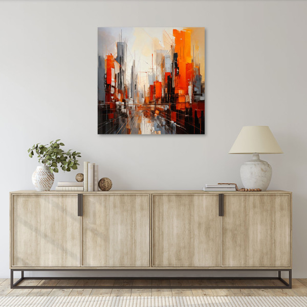 Feeby Obraz, Miasto Nowoczesna Abstrakcja Czerwień 30x30