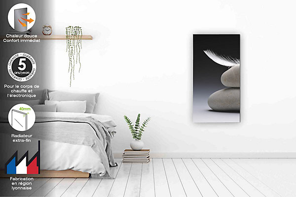 ILO Radiateur électrique Soufflant Rayonnant Mural 1250W Extra Plat Verre Trempé Programmable Zen