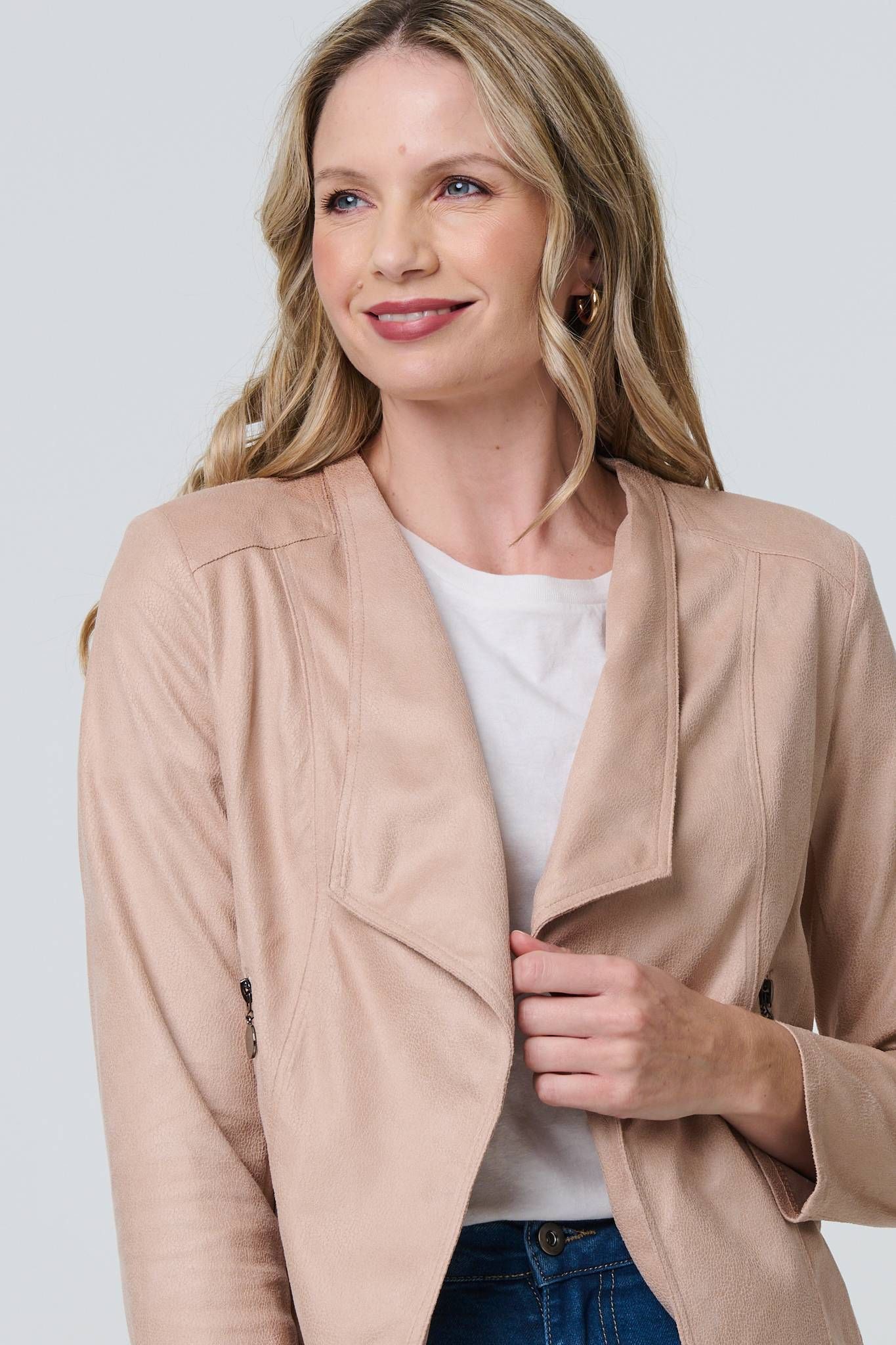 Izabel London Faux Leather Waterfall Front Crop Jacket