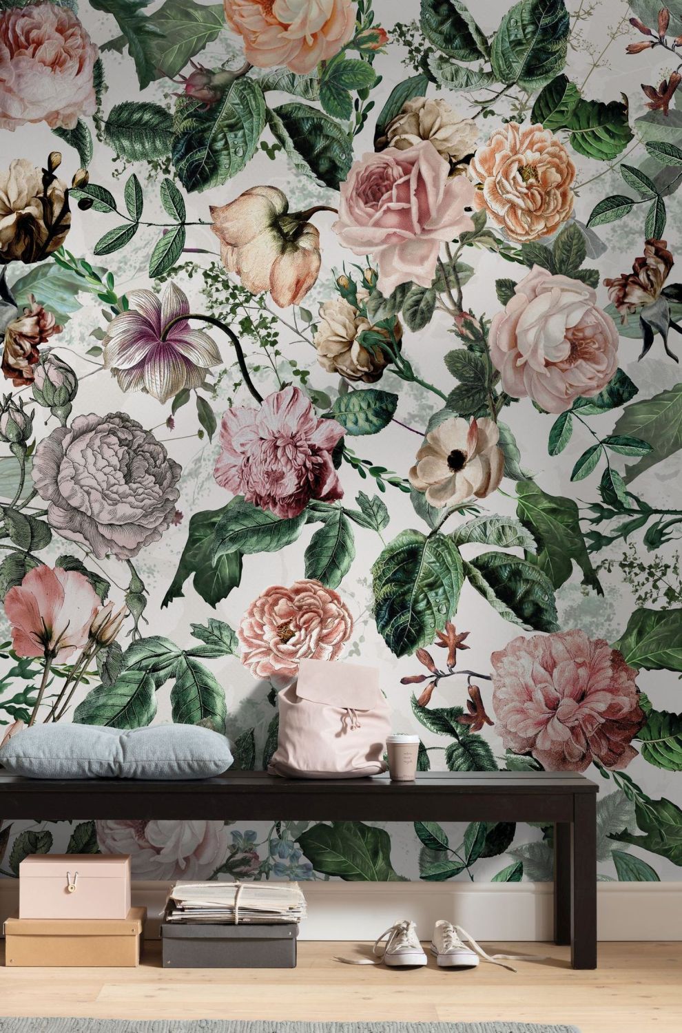 Sanders & Sanders fotobehang bloemen roze en groen - 200 x 250 cm - 612347