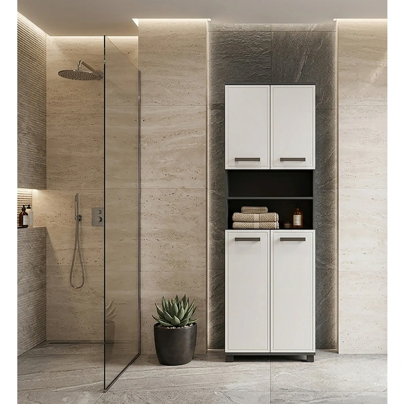 Hochschrank »Adana«, (BxHxT): 59,8 x 180,9 x 32,6 cm, anthrazit, weiß hochglanz