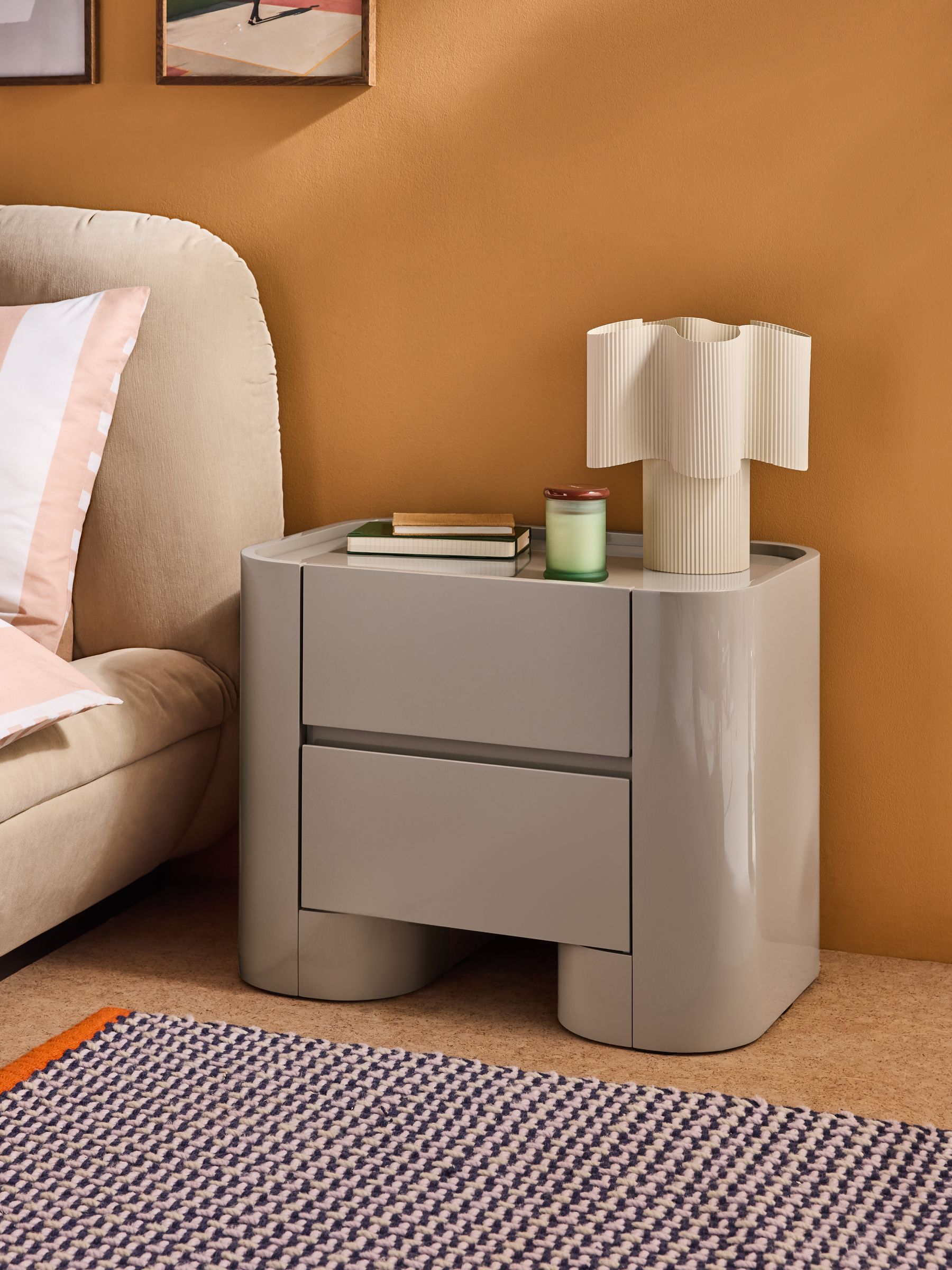 Kain Bedside Table in Mushroom Grey Gloss